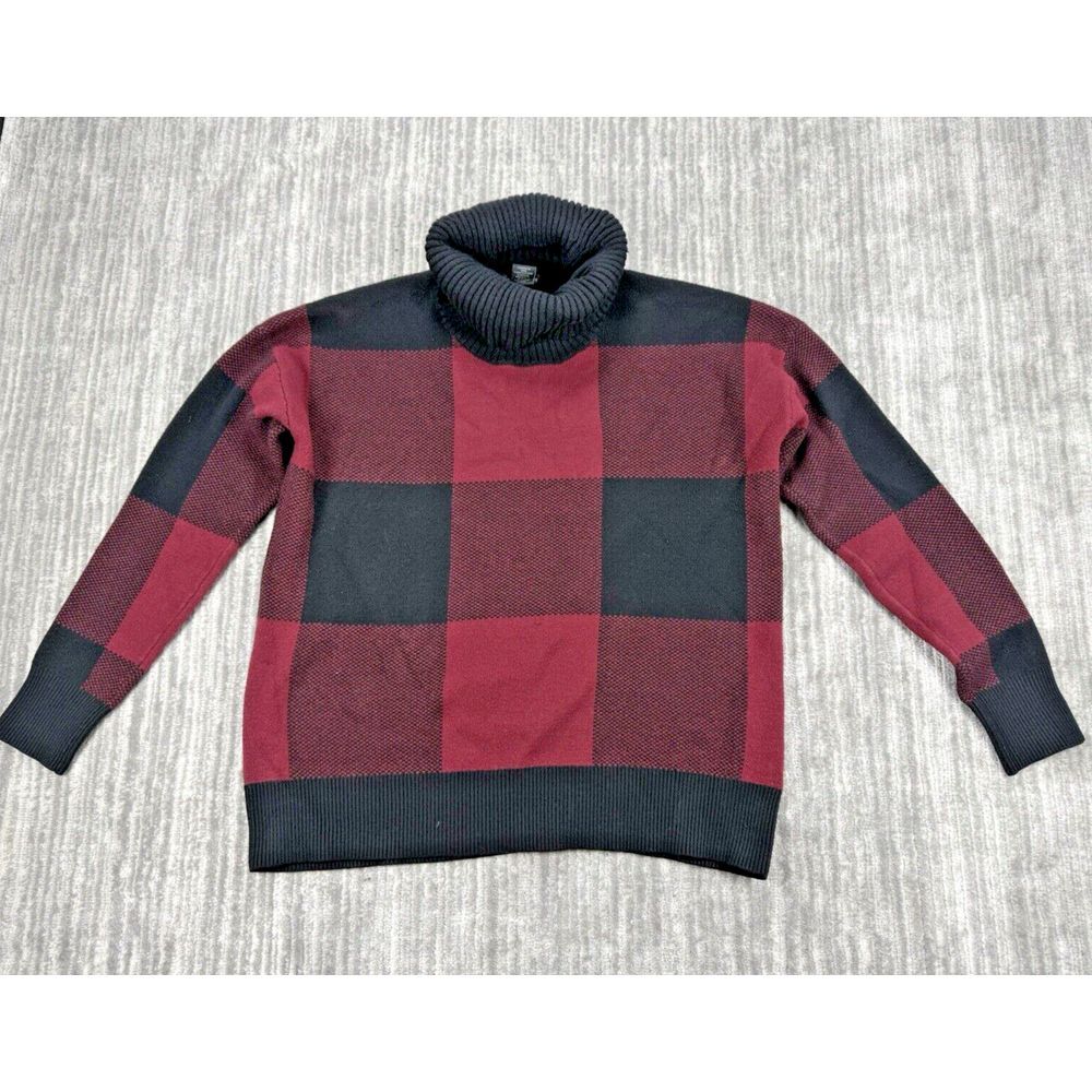 Tahari Buffalo Plaid Check Turtleneck Sweater Maroon Black Size M